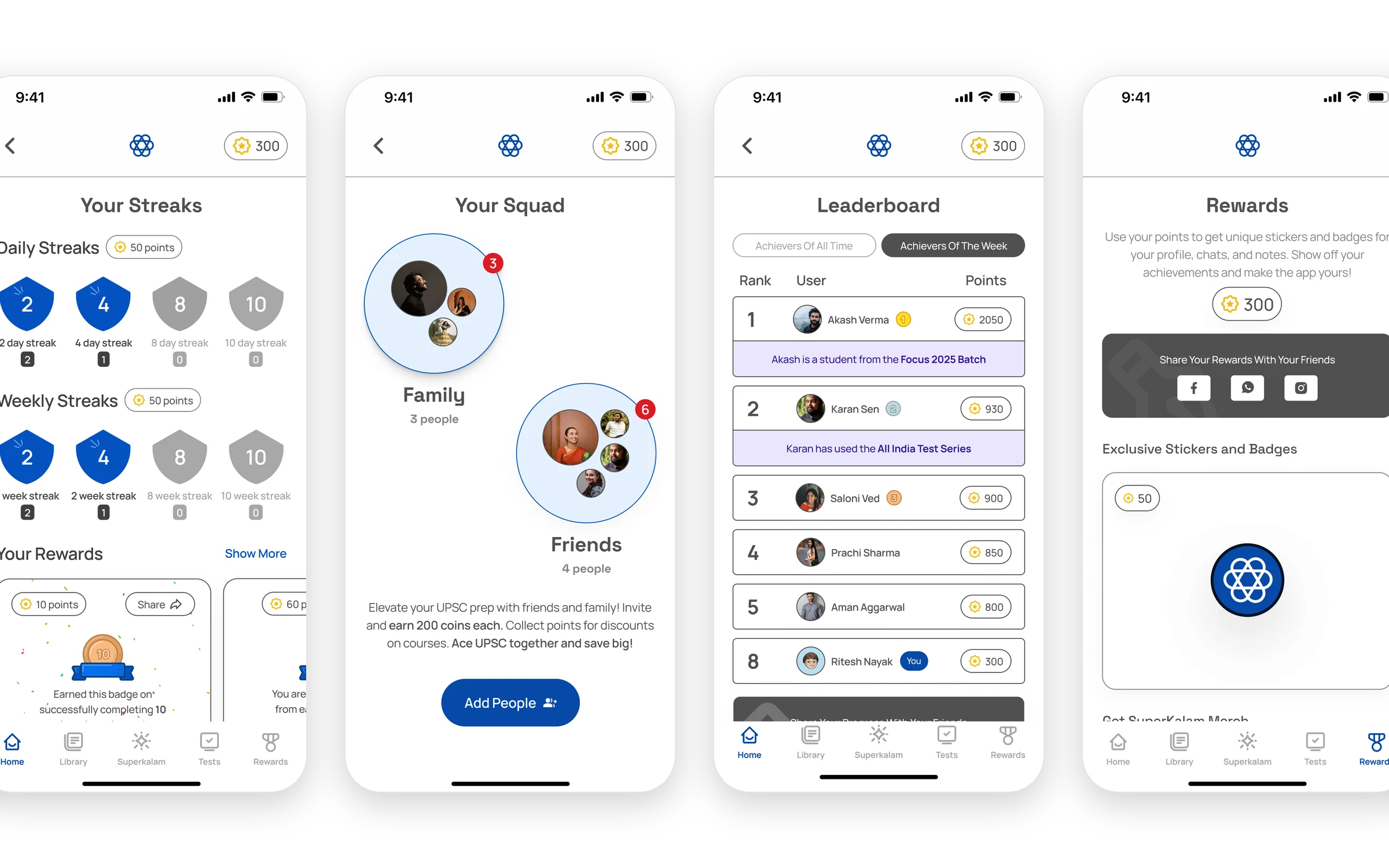 Streaks, your squad, the leaderboard and rewards