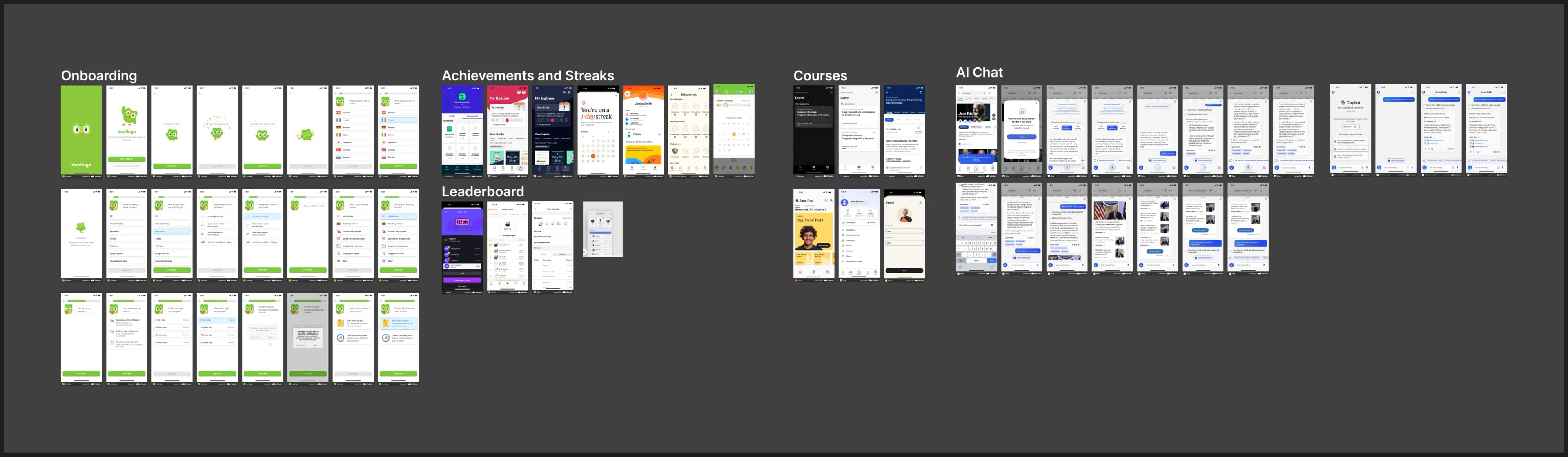 Moodboard: onboarding, streaks, leaderboards, courses and AI chat